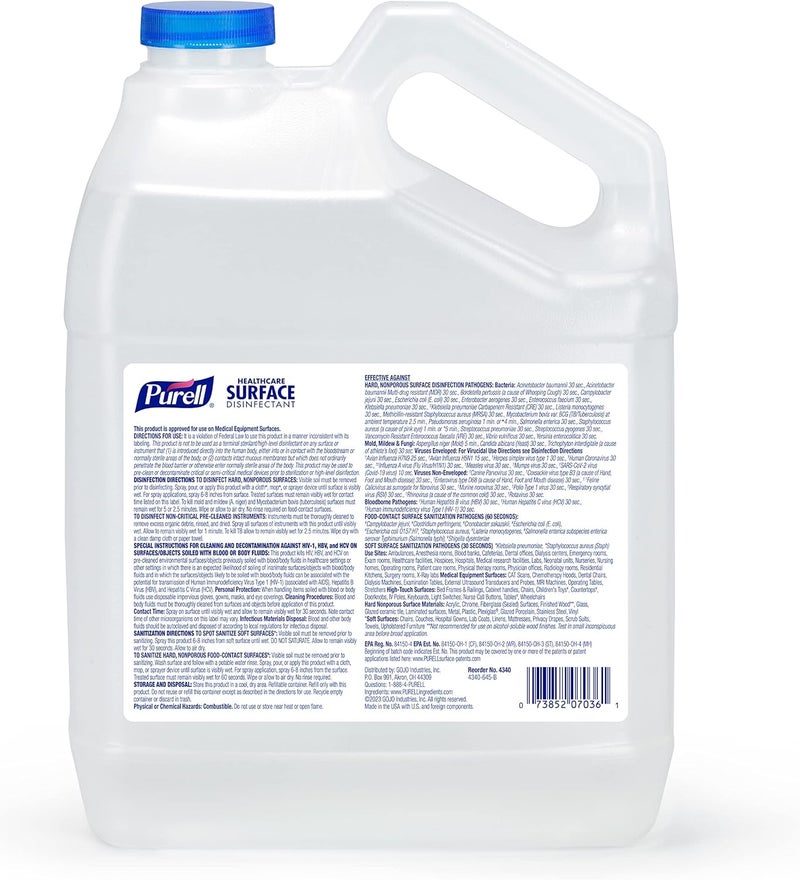 Purell مطهر أسطح الرعاية الصحية، خالي من العطور، عبوة إعادة تعبئة سعة 1 جالون - 4340-04، 128.0 أونصة سائلة، شفاف (عبوة من 4) - Image 2